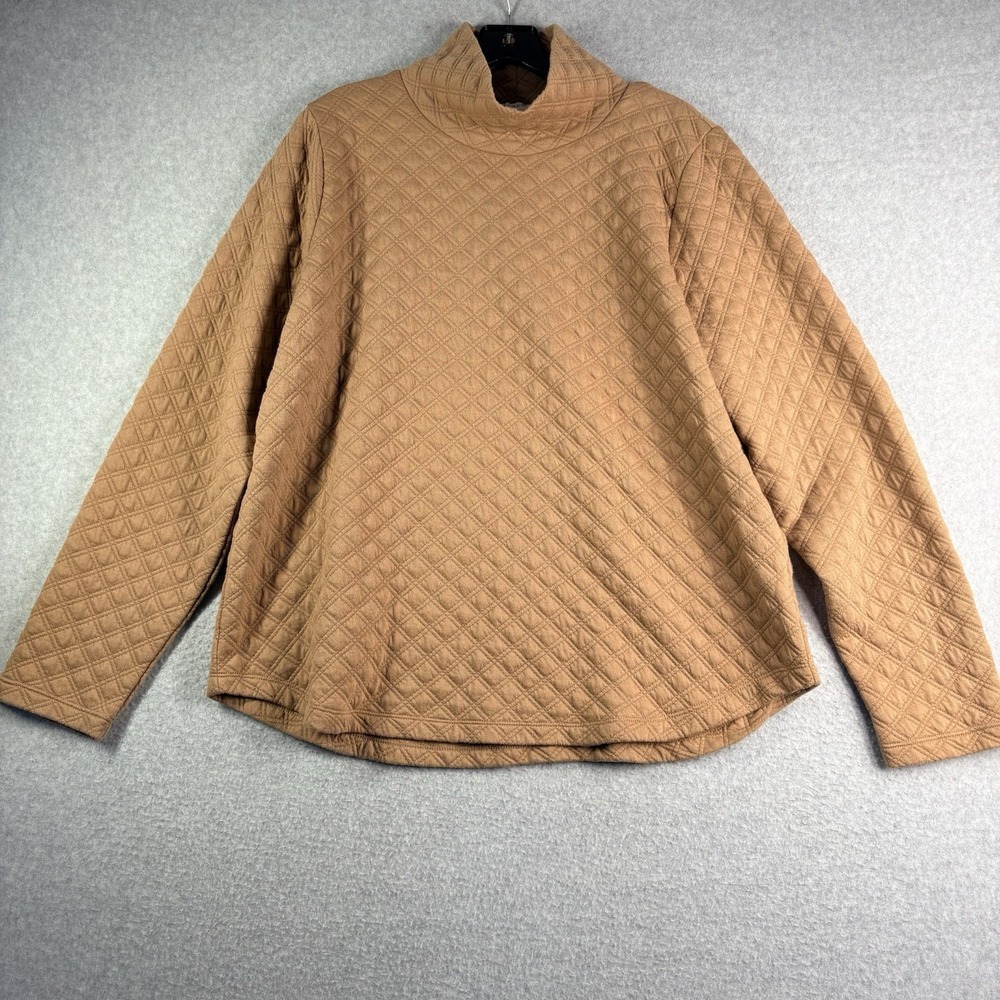J Crew Quilted Sweatshirt Women's Large Tan Mock Neck Long Sleeve Pullover